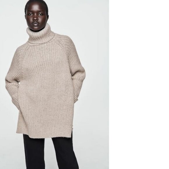 Zara Oversized Rib Turtleneck Sweater, NWOT, S - Picture 1 of 14